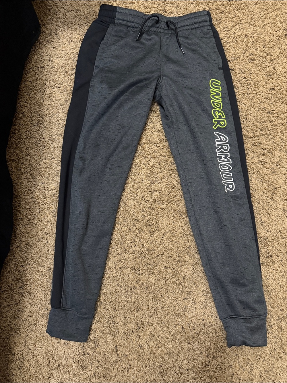 Under Armour Boys Grey & Black Joggers with Neon Logo